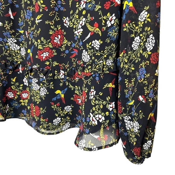 MADEWELL Sheer-Sleeve Ruffle Peplum Top in Finch Floral - Picture 9 of 13